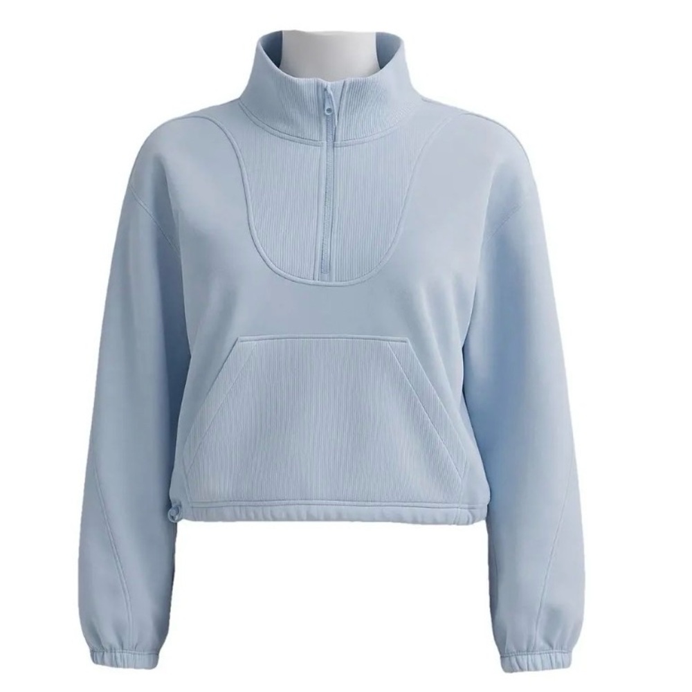 Lululemon BRUSHED SOFTSTREME RIBBED HALF ZIP Rip Tag Sz 6 Toggle Waist 22” P2P